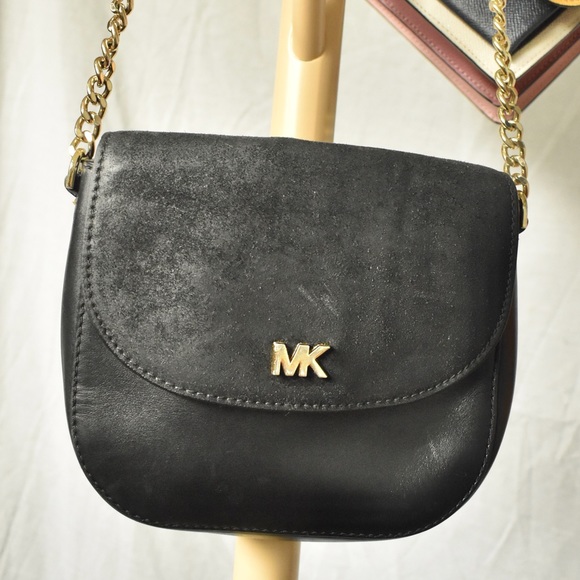 Michael Kors Gold Chain Strap Fold-over Closure Leather Crossbody Purse - Picture 2 of 7